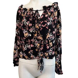 Womens Medium Multicolor Boho Floral Off the Shoulder Blouse Crop Top Jolt NWT